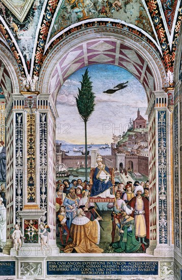 Fresco on the South-West wall of the Piccolomini Library in Siena