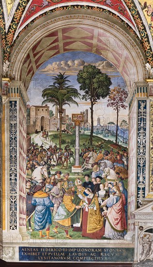 Fresco on the South-East wall of the Piccolomini Library in Siena