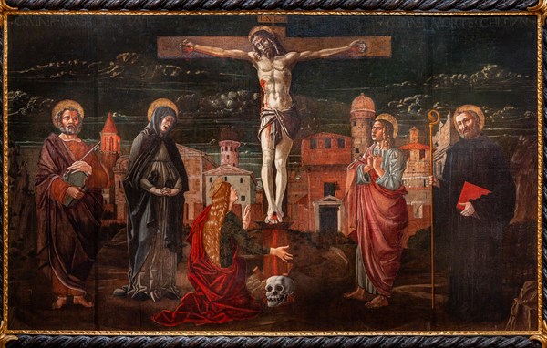 “Crucified Christ among St. Peter, the Virgin, Mary Magdalene, St. John the apostle and St. Benedict”, by Master of St. Peter in Vicenza
