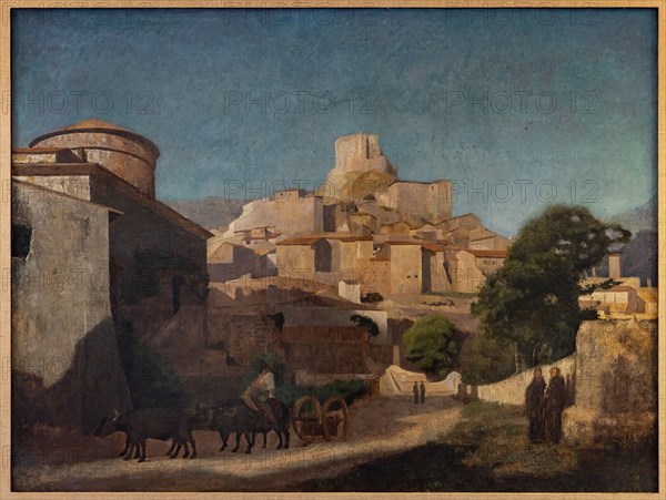 “Village in Lazio”, attributed to Jean Baptiste Camille Corot