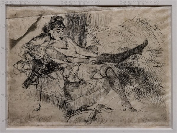 “A Young Woman  putting on her stockings” by Giovanni Boldini