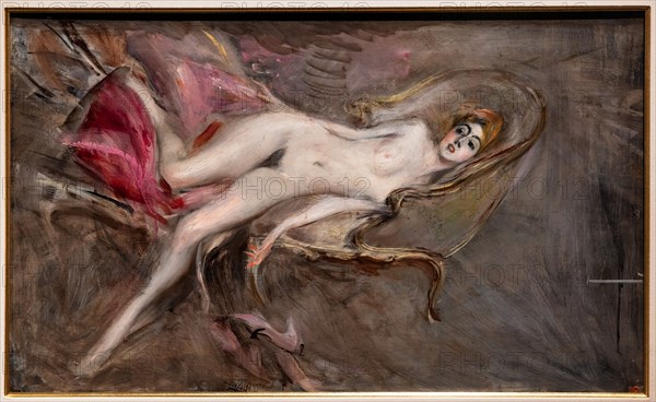“Nude Woman on Pink Pillows” by Giovanni Boldini
