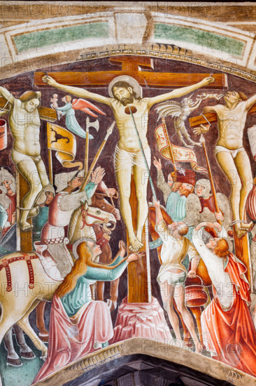 Clusone, Oratorio dei Disciplini o di San Bernardino, interno, affreschi sulla "Vita di Gesù" (1471),  dell'artista clusonese Giacomo Borlone De Buschis: la Crocifissione. Particolare


[ENG] 
Clusone, Oratory of Disciplini or St. Bernardino, interior, frescoes representing the life of Jesus (1471), by Giacomo Borlone De Buschis: the Crucifixion. Detail.
Clusone (BG), Lombardia - Lombardy, Italia - Italy