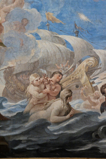 Medici Riccardi Palace, Gallery of Mirrors (or Room Luca Giordano): “Neptune and Amphitrite”. Detail of the vault with marine figures and a vessel. Frescoes by Luca Giordano, 1682 - 1685.
Palazzo Medici Riccardi, Firenze (FI) - Florence, Toscana - Tuscany, Italia - Italy