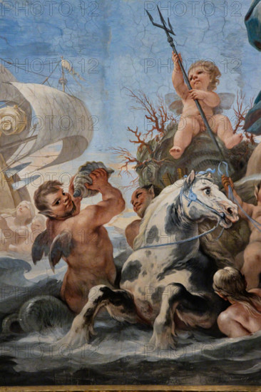 Medici Riccardi Palace, Gallery of Mirrors (or Room Luca Giordano): “Neptune and Amphitrite”. Detail of the vault with “Proteus, mermaids and sea figures”. Frescoes by Luca Giordano, 1682 - 1685.
Palazzo Medici Riccardi, Firenze (FI) - Florence, Toscana - Tuscany, Italia - Italy