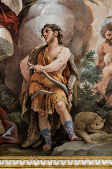 Medici Riccardi Palace, Gallery of Mirrors (or Room Luca Giordano): “The Allegory of Fortitude”, detail of the vault.
Frescoes by Luca Giordano, 1682 - 1685.

Detail of the Courage, depicted as an archer (figure of Hercules) strangling a snake, with a fox trampled on the ground by a winged putto.
Palazzo Medici Riccardi, Firenze (FI) - Florence, Toscana - Tuscany, Italia - Italy