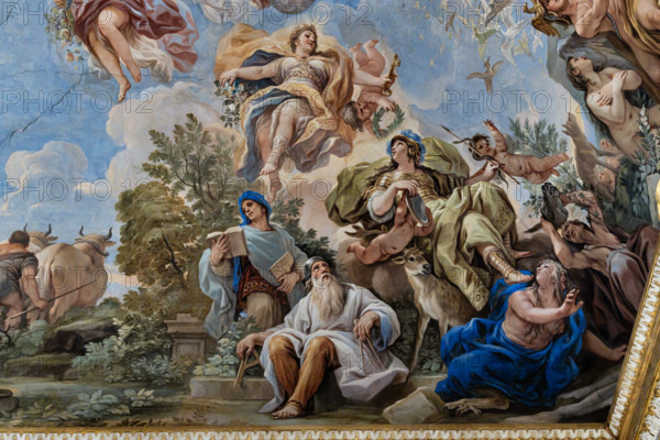 Medici Riccardi Palace, Gallery of Mirrors (or Room Luca Giordano): “The Allegory of Prudence”, detail of the vault.
Frescoes by Luca Giordano, 1682 - 1685.

Virtue is placed at the centre of the group with the classic two faces, a golden helmet on her head, the mirror and an arrow with a snake. The combined animal is the deer (symbolizing Prudence), while at the top are Abundance, with cornucopia and caduceus, Grace, Well-being, with the cup and the snake. Below are two sages of antiquity with books and tools.
Palazzo Medici Riccardi, Firenze (FI) - Florence, Toscana - Tuscany, Italia - Italy