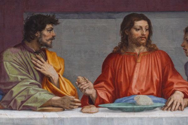 “Cenacolo”,  di Andrea del Sarto, affresco  (525x871 cm), databile al 1511-1527. L’opera è  conservata nel refettorio del monastero vicino alla chiesa di San Salvi a Firenze. Particolare con Gesù al centro. Alla sua destra Giuda.

[ENG]
“The Last Supper”, by Andrea del Sarto, fresco (525x871 cm), datable to 1511-1527. The work is preserved in the refectory of the monastery near the church of San Salvi in Florence. Detail with Jesus in the centre, and Judah on his right.
Chiesa di San Salvi, Refettorio, Firenze (FI) - Florence, Toscana - Tuscany, Italia - Italy