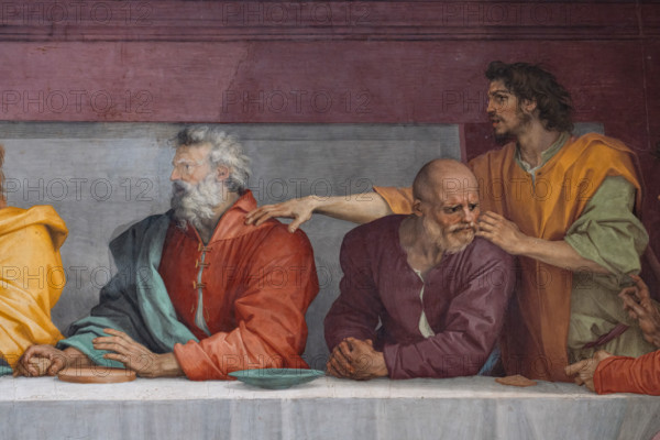 “Cenacolo”,  di Andrea del Sarto, affresco  (525x871 cm), databile al 1511-1527. L’opera è  conservata nel refettorio del monastero vicino alla chiesa di San Salvi a Firenze. Particolare con apostoli.

[ENG]
“The Last Supper”, by Andrea del Sarto, fresco (525x871 cm), datable to 1511-1527. The work is preserved in the refectory of the monastery near the church of San Salvi in Florence. Detail with apostles.
Chiesa di San Salvi, Refettorio, Firenze (FI) - Florence, Toscana - Tuscany, Italia - Italy