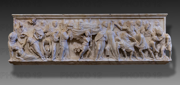 “Monumento funebre di San Giovanni Gualberto”, fondatore dell’Ordine Vallombrosano. Opera di Benedetto da Rovezzano, marmo bianco, 1505-13. Particolare del rilievo con la “traslazione del corpo di S. Giovanni Gualberto”.

[ENG]
The “funeral monument of San Giovanni Gualberto”, founder of the Vallombrosan Order. Artwork by Benedetto da Rovezzano, white marble, 1505-13. Detail of the relief with the "translation of the corpse of St. Giovanni Gualberto".
Chiesa di San Salvi, Museo del C, Firenze (FI) - Florence, Toscana - Tuscany, Italia - Italy