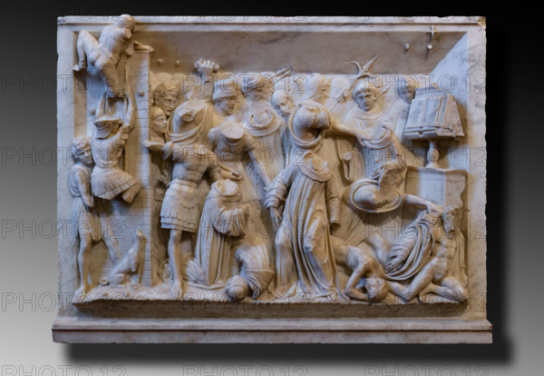 Elementi del “monumento funebre di San Giovanni Gualberto”, fondatore dell’Ordine Vallombrosano. Opera di Benedetto da Rovezzano, marmo bianco, 1505-13. Particolare del rilievo con “l’assalto ai monaci di San Salvi nel coro”.

[ENG]
Elements of the “funeral monument of San Giovanni Gualberto”, founder of the Vallombrosan Order. Artwork by Benedetto da Rovezzano, white marble, 1505-13. Detail of the relief with “the assault of the San  Salvi monks in the choir”.
Chiesa di San Salvi, Museo del C, Firenze (FI) - Florence, Toscana - Tuscany, Italia - Italy