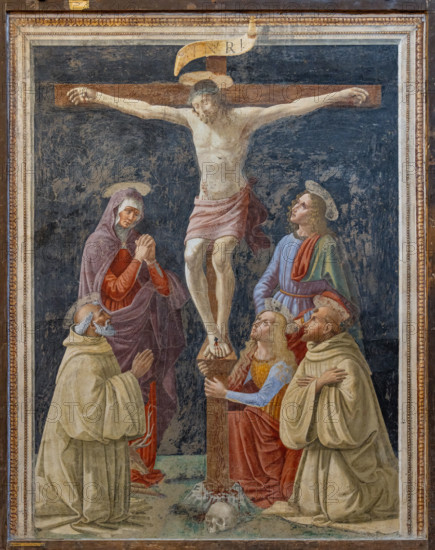 “Crucifixion of Christ between the Madonna, Saint Benedict, Saint John the Evangelist and Saint Romualdo”, by Davide Bigordi of the Ghirlandaio school, fresco detached from the cloister of the Church of St. Maria degli Angeli, late fifteenth century - early sixteenth century.
Chiesa di San Salvi, Museo del C, Firenze (FI) - Florence, Toscana - Tuscany, Italia - Italy