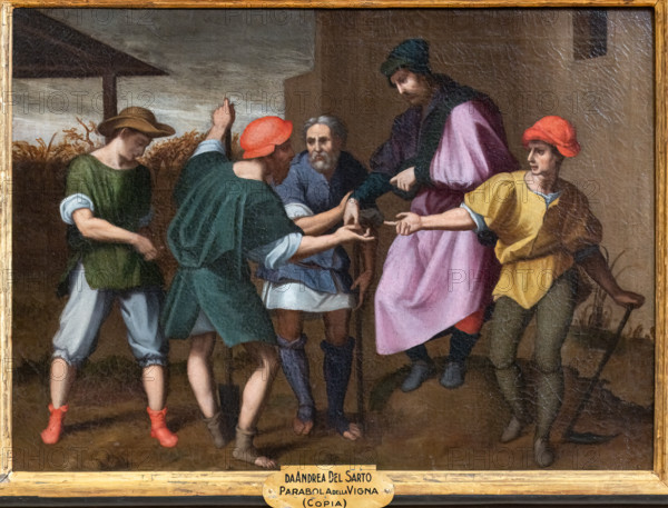 “Parabola della Vigna: la Mercede”, di scuola toscana, da Andrea del Sarto, seconda metà del XVI secolo, dipinto a olio dall’Orto dei Serviti, Basilica della SS. Annunziata.

[ENG]
“Parable of the Vineyard: the Mercy”, by the Tuscan school, from Andrea del Sarto, second half of the 16th century, oil painting from the Orto dei Serviti, Basilica of SS. Annunziata.
Chiesa di San Salvi, Museo del C, Firenze (FI) - Florence, Toscana - Tuscany, Italia - Italy