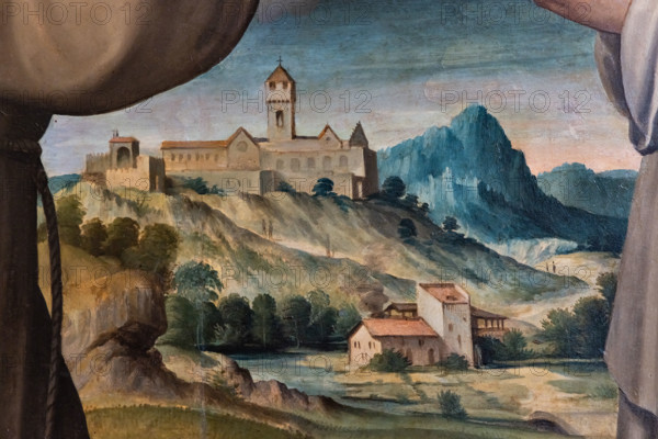 “Madonna in Gloria fra i SS Jacopo e Lorenzo, Francesco e Chiara con il committente Leonardo Bonafede”, di Michele Tosini di Ridolfo del Ghirlandaio, olio su tavola dalla Chiesa di S. Jacopo e S. Lorenzo, XVI secolo. Particolare con veduta della Certosa del Galluzzo a Firenze.

[ENG]
“Madonna in Glory between SS Jacob and Lawrence, Francis and Clare with the client Leonardo Bonafede”, by Michele Tosini by Ridolfo del Ghirlandaio, oil painting on panel from the Church of St. Jacob and St. Lawrence, 16th century. Detail with a view of the Certosa del Galluzzo in Florence.
Chiesa di San Salvi, Museo del C, Firenze (FI) - Florence, Toscana - Tuscany, Italia - Italy