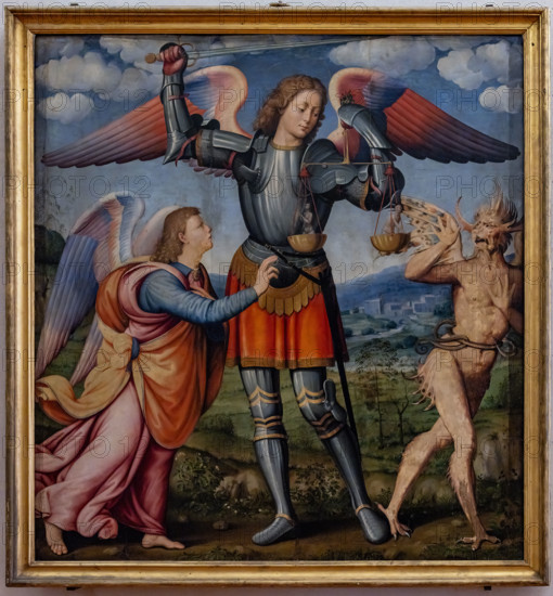 “San Michele Arcangelo”, di  Antonio del Ceraiolo, olio su tavola dalla Chiesa della SS Annunziata, 1520. L'opera deriva direttamente dall'affresco perduto del Ghirlandaio nel Cimitero di Santa Maria Nuova citato dal Vasari.

[ENG]
“St Michael Archangel”, by Antonio del Ceraiolo, oil on panel from the Church of SS Annunziata, 1520. The work derives directly from the lost fresco by Ghirlandaio in the Cemetery of Santa Maria Nuova mentioned by Vasari.
Chiesa di San Salvi, Museo del C, Firenze (FI) - Florence, Toscana - Tuscany, Italia - Italy
