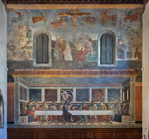 “L’Ultima Cena”, affresco (453 × 975 cm)  di Andrea del Castagno, 1447 circa, conservato sulla parete ovest del refettorio del monastero di Sant'Apollonia a Firenze, oggi museo del Cenacolo di Sant’Apollonia. L’affresco è coronato da scene della “Resurrezione, Crocifissione e Compianto”.

[ENG]
“The Last Supper”, fresco (453 × 975 cm) by Andrea del Castagno, about 1447, preserved on the west wall of the refectory of the monastery of Sant'Apollonia in Florence, now the museum of the Cenacle of Sant'Apollonia. The fresco is crowned with scenes of the "Resurrection, Crucifixion and Lamentation".
Museo del Cenacolo di Sant'Apoll, Firenze (FI) - Florence, Toscana - Tuscany, Italia - Italy