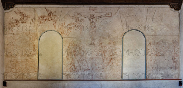 Sinopie dell’affresco con scene  della “Resurrezione, Crocifissione e Compianto” di Andrea del Castagno, 1447.
Tali sinopie sono collocate di fronte all’affresco, sulla parete est del refettorio del monastero di Sant'Apollonia a Firenze, oggi museo del Cenacolo di Sant’Apollonia.  

[ENG]
Sinopia of the fresco with scenes from the “Resurrection, Crucifixion and Lamentation” by Andrea del Castagno, 1447.
These sinopias are located in front of the fresco, on the east wall of the refectory of the monastery of Sant'Apollonia in Florence, now the museum of the Cenacle of Sant'Apollonia.
Museo del Cenacolo di Sant'Apoll, Firenze (FI) - Florence, Toscana - Tuscany, Italia - Italy