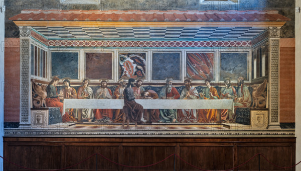 “L’Ultima Cena”, affresco (453 × 975 cm)  di Andrea del Castagno, 1447 circa, conservato sulla parete ovest del refettorio del monastero di Sant'Apollonia a Firenze, oggi museo del Cenacolo di Sant’Apollonia. 

[ENG]
“The Last Supper”, fresco (453 × 975 cm) by Andrea del Castagno, about 1447, preserved on the west wall of the refectory of the monastery of Sant'Apollonia in Florence, now the museum of the Cenacle of Sant'Apollonia.
Museo del Cenacolo di Sant'Apoll, Firenze (FI) - Florence, Toscana - Tuscany, Italia - Italy