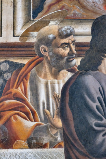 “L’Ultima Cena”, affresco (453 × 975 cm)  di Andrea del Castagno, 1447 circa, conservato sulla parete ovest del refettorio del monastero di Sant'Apollonia a Firenze, oggi museo del Cenacolo di Sant’Apollonia. Particolare di San Pietro, seduto accanto a Gesù, appare stupito e interrogativo e rivolge lo sguardo preoccupato verso Cristo.

[ENG]
“The Last Supper”, fresco (453 × 975 cm) by Andrea del Castagno, about 1447, preserved on the west wall of the refectory of the monastery of Sant'Apollonia in Florence, now the museum of the Cenacle of Sant'Apollonia. Detail of Saint Peter, sitting next to Jesus, appears amazed and questioning and turns his worried gaze towards Christ.
Museo del Cenacolo di Sant'Apoll, Firenze (FI) - Florence, Toscana - Tuscany, Italia - Italy