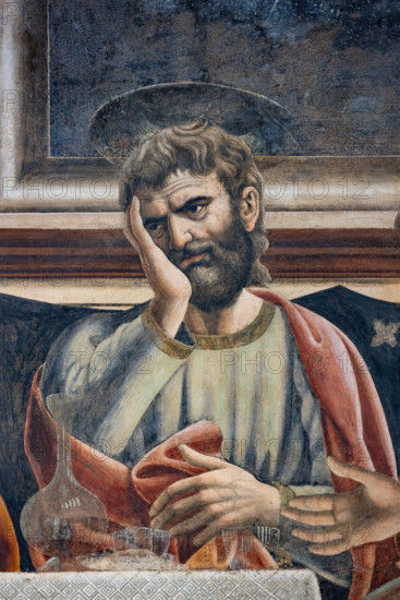 “L’Ultima Cena”, affresco (453 × 975 cm)  di Andrea del Castagno, 1447 circa, conservato sulla parete ovest del refettorio del monastero di Sant'Apollonia a Firenze, oggi museo del Cenacolo di Sant’Apollonia. Particolare di San Simone si copre la faccia con la mano in un gesto sconsolato quasi a dire l'impossibilità di quanto sta per avvenire.

[ENG]
“The Last Supper”, fresco (453 × 975 cm) by Andrea del Castagno, about 1447, preserved on the west wall of the refectory of the monastery of Sant'Apollonia in Florence, now the museum of the Cenacle of Sant'Apollonia. Detail of Saint  Simon who covers his face with his hand in a disconsolate gesture almost to express the sadness of what is about to happen.
Museo del Cenacolo di Sant'Apoll, Firenze (FI) - Florence, Toscana - Tuscany, Italia - Italy