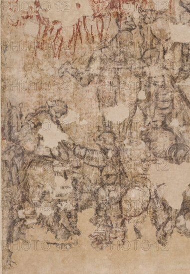 Ducal Palace, Hall of the Popes, south-east wall: “Tournament of Knights” or “Tournament-Battle of Louvezerp”, 1430-1433, by Antonio di Puccio, known as Pisanello. Sinopia relating to the wall painting of the Pisanello room, the subject is taken from “Le roman en prose de Tristan”, a masterpiece of chivalric literature.
Detail.
Palazzo Ducale, Mantova (MN) - Mantua, Lombardia - Lombardy, Italia - Italy