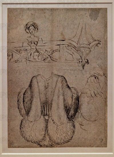 “Woman looking out from an openwork parapet, foliate base and two studies of men’s clothes”, by Antonio di Puccio, known as Pisanello, Pen and brown ink, grey ink watercolours on paper, before 1433.
Musée du Louvre, Parigi - Paris, Francia - France