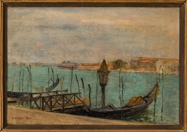 “Venezia, laguna con gondole” di Oscar Eredi (FE 1901 - 1953).
Olio su tavola, cm. 25 x 35.
Collezione Assicoop Unipol, inv. n° 804.
Collezione Assicoop - Unipol, Modena (MO), Emilia Romagna, Italia - Italy