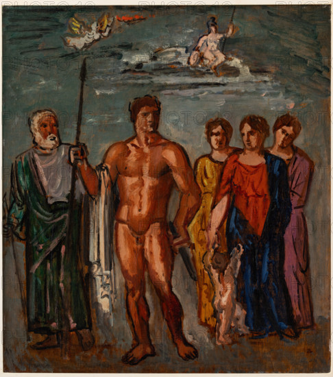 Collezione Assicoop Unipol, inv. n° 489: 
Achille Funi (1890-1972); "Bozzetto mitologico"  olio su tavola, 64,5x58).