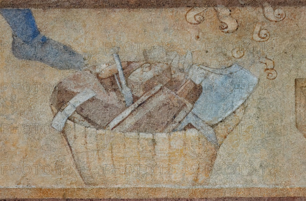 Pisa, Camposanto monumentale:
“La costruzione dell’arca”;  affreschi di Piero di Puccio, 1389/1391.
Particolare con arnesi di falegname e trucioli.

[ENG]
Pisa, Monumental Cemetery: 
“The building of the Ark”, frescoes by Piero di Puccio - 1389/1391. 
Detail with carpenter's tools and shavings.
Camposanto Monumentale, Pisa (PI), Toscana - Tuscany, Italia - Italy