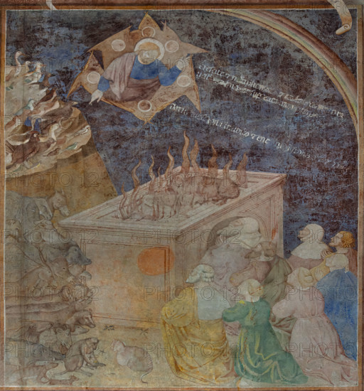 Pisa, Camposanto monumentale:
 “Sacrificio che Noè offre a Dio dopo la fine del diluvio”;  affreschi di Piero di Puccio, 1389/1391.
Particolare.

[ENG]
Pisa, Monumental Cemetery: 
 “The Sacrifice Noah offers to God after the End of the Flood”; frescoes by Piero di Puccio, 1389/1391. 
Detail.
Camposanto Monumentale, Pisa (PI), Toscana - Tuscany, Italia - Italy