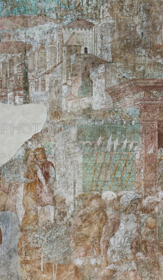 Pisa, Monumental Cemetery: 
“The Meeting of Esau and Jacob - The Rape of Dinah”, frescoes by Benozzo Gozzoli, 1473/75.
Detail with soldiers.
Camposanto Monumentale, Pisa (PI), Toscana - Tuscany, Italia - Italy