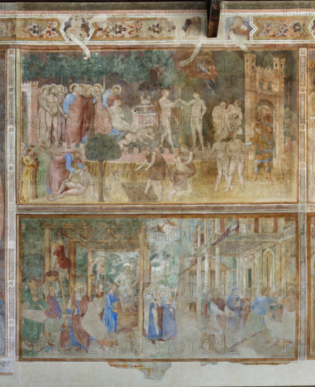 Pisa, Camposanto monumentale:
in alto: “Storie di Adamo ed Eva”;  affreschi di Piero di Puccio, 1389/1391;
in basso: “Vendemmia ed Ebbrezza di Noè” , 
affreschi di Benozzo Gozzoli, 1468/9.


[ENG]
Pisa, Monumental Cemetery: 
above: “Stories of Adam and Eve”, frescoes by Piero di Puccio - 1389/1391; 
below: “Grape Harvest and Drunkenness of Noah”, frescoes by Benozzo Gozzoli, 1468/9.
Camposanto Monumentale, Pisa (PI), Toscana - Tuscany, Italia - Italy
