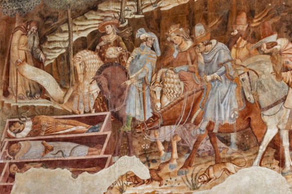 Pisa, Camposanto monumentale: ”Trionfo della Morte”, particolare degli affreschi di Buonamico Buffalmacco, 1336/1341. Dettaglio dell’incontro tra i vivi e i morti.

[ENG]
Pisa, Monumental Cemetery: "Triumph of Death," detail of the frescoes by Buonamico Buffalmacco, 1336/1341. Detail with the meeting of the dead and the alive.
Camposanto Monumentale, Pisa (PI), Toscana - Tuscany, Italia - Italy