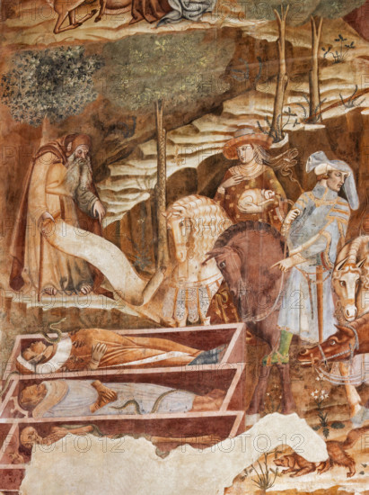 Pisa, Camposanto monumentale: ”Trionfo della Morte”, particolare degli affreschi di Buonamico Buffalmacco, 1336/1341. Dettaglio dell’incontro tra i vivi e i morti.

[ENG]
Pisa, Monumental Cemetery: "Triumph of Death," detail of the frescoes by Buonamico Buffalmacco, 1336/1341. Detail with the meeting of the dead and the alive.
Camposanto Monumentale, Pisa (PI), Toscana - Tuscany, Italia - Italy