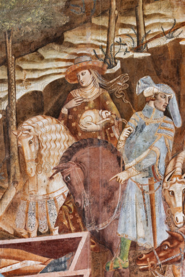 Pisa, Camposanto monumentale: ”Trionfo della Morte”, particolare degli affreschi di Buonamico Buffalmacco, 1336/1341. Dettaglio con uomo, donna, cavalli e cane.

[ENG]
Pisa, Monumental Cemetery: "Triumph of Death," detail of the frescoes by Buonamico Buffalmacco, 1336/1341. Detail with a man, a woman, horses and a dog.
Camposanto Monumentale, Pisa (PI), Toscana - Tuscany, Italia - Italy