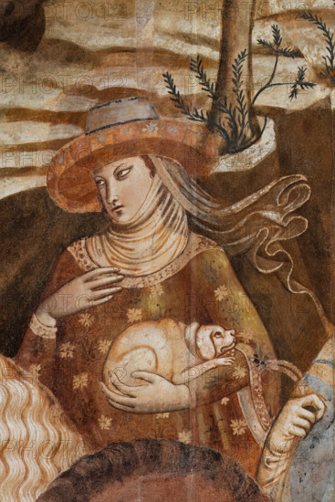 Pisa, Camposanto monumentale: ”Trionfo della Morte”, particolare degli affreschi di Buonamico Buffalmacco, 1336/1341. Dettaglio con donna e  cane.

[ENG]
Pisa, Monumental Cemetery: "Triumph of Death," detail of the frescoes by Buonamico Buffalmacco, 1336/1341. Detail with  a woman and a dog.
Camposanto Monumentale, Pisa (PI), Toscana - Tuscany, Italia - Italy