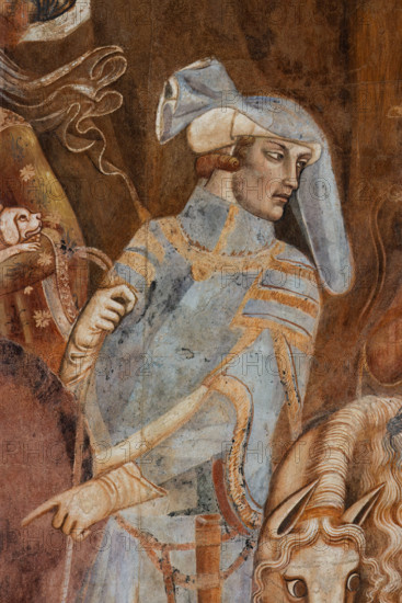 Pisa, Camposanto monumentale: ”Trionfo della Morte”, particolare degli affreschi di Buonamico Buffalmacco, 1336/1341. Dettaglio con uomo,  cavaloi e cane.

[ENG]
Pisa, Monumental Cemetery: "Triumph of Death," detail of the frescoes by Buonamico Buffalmacco, 1336/1341. Detail with a man, a horse and a dog.
Camposanto Monumentale, Pisa (PI), Toscana - Tuscany, Italia - Italy