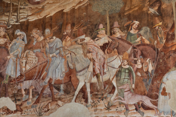 Pisa, Camposanto monumentale: ”Trionfo della Morte”, particolare degli affreschi di Buonamico Buffalmacco, 1336/1341. Dettaglio con uomini, donne, cavalli e levriero, nobili cavalieri e falconiere.

[ENG]
Pisa, Monumental Cemetery: "Triumph of Death," detail of the frescoes by Buonamico Buffalmacco, 1336/1341. Detail with men, women, horses and greyhound, noble knights and falconers.
Camposanto Monumentale, Pisa (PI), Toscana - Tuscany, Italia - Italy