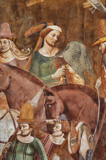 Pisa, Camposanto monumentale: ”Trionfo della Morte”, particolare degli affreschi di Buonamico Buffalmacco, 1336/1341. Dettaglio con nobili cavalieri e falconieri, cavalli e falcone.

[ENG]
Pisa, Monumental Cemetery: "Triumph of Death," detail of the frescoes by Buonamico Buffalmacco, 1336/1341. Detail with noble knights and falconers, horses and falcons.
Camposanto Monumentale, Pisa (PI), Toscana - Tuscany, Italia - Italy