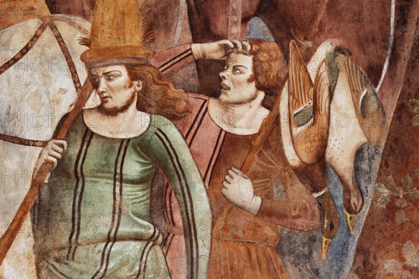 Pisa, Camposanto monumentale: ”Trionfo della Morte”, particolare degli affreschi di Buonamico Buffalmacco, 1336/1341. Dettaglio con nobili cavalieri e falconieri, cavalli e uccelli.

[ENG]
Pisa, Monumental Cemetery: "Triumph of Death," detail of the frescoes by Buonamico Buffalmacco, 1336/1341. Detail with noble knights and falconers, horses and birds.
Camposanto Monumentale, Pisa (PI), Toscana - Tuscany, Italia - Italy