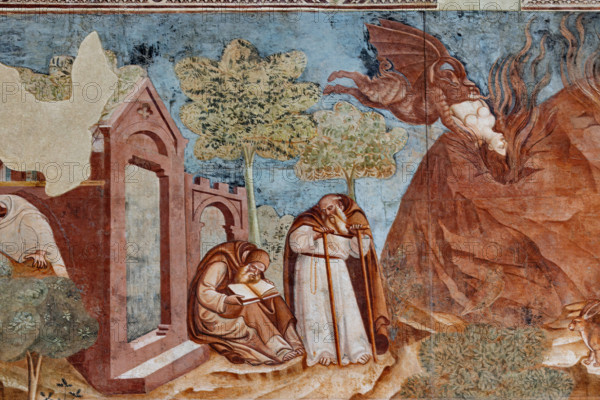 Pisa, Camposanto monumentale: ”Trionfo della Morte”, particolare degli affreschi di Buonamico Buffalmacco, 1336/1341. Dettaglio con  descrizione della vita eremitica.

[ENG]
Pisa, Monumental Cemetery: "Triumph of Death," detail of the frescoes by Buonamico Buffalmacco, 1336/1341. Detail with description of the hermit life.
Camposanto Monumentale, Pisa (PI), Toscana - Tuscany, Italia - Italy