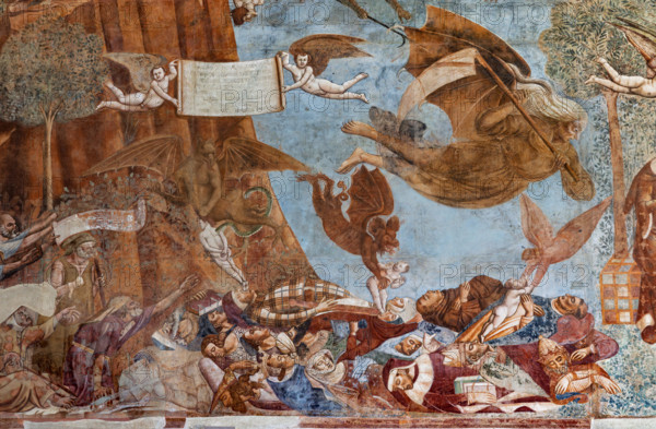 Pisa, Camposanto monumentale: ”Trionfo della Morte”, particolare degli affreschi di Buonamico Buffalmacco, 1336/1341. Dettaglio con  storpi che invocano la morte (raffigurata con la falce) e anime di morti appestati afferrate da diavoli.

[ENG]
Pisa, Monumental Cemetery: "Triumph of Death," detail of the frescoes by Buonamico Buffalmacco, 1336/1341. Detail with cripples calling for death (portrayed with the scythe) and souls of plague-stricken dead being seized by devils.
Camposanto Monumentale, Pisa (PI), Toscana - Tuscany, Italia - Italy