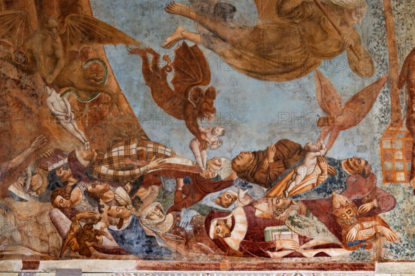 Pisa, Camposanto monumentale: ”Trionfo della Morte”, particolare degli affreschi di Buonamico Buffalmacco, 1336/1341. Dettaglio con  storpi che invocano la morte (raffigurata con la falce) e anime di morti appestati afferrate da diavoli.

[ENG]
Pisa, Monumental Cemetery: "Triumph of Death," detail of the frescoes by Buonamico Buffalmacco, 1336/1341. Detail with cripples calling for death (portrayed with the scythe) and souls of plague-stricken dead being seized by devils.
Camposanto Monumentale, Pisa (PI), Toscana - Tuscany, Italia - Italy