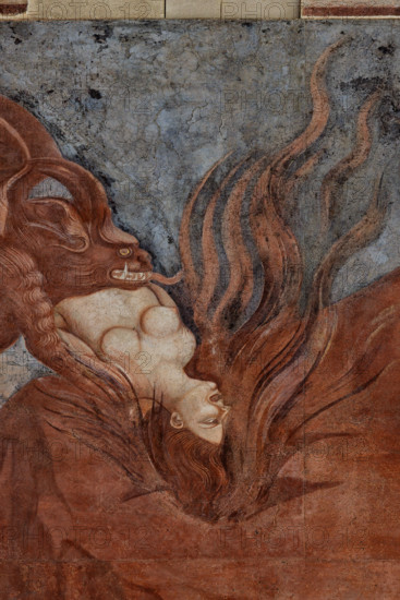 Pisa, Monumental Cemetery: "Triumph of Death," detail of the frescoes by Buonamico Buffalmacco, 1336/1341.Detail with devil grabbing the soul of a dead.
Camposanto Monumentale, Pisa (PI), Toscana - Tuscany, Italia - Italy