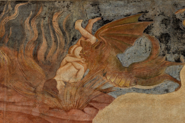 Pisa, Monumental Cemetery: "Triumph of Death," detail of the frescoes by Buonamico Buffalmacco, 1336/1341.Detail with devil grabbing the soul of a dead.
Camposanto Monumentale, Pisa (PI), Toscana - Tuscany, Italia - Italy