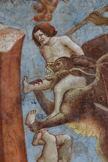 Pisa, Camposanto monumentale: ”Trionfo della Morte”, particolare degli affreschi di Buonamico Buffalmacco, 1336/1341. Dettaglio con la battaglia tra angeli e demoni pipistrello per le anime dei defunti. 

[ENG]
Pisa, Monumental Cemetery: "Triumph of Death," detail of the frescoes by Buonamico Buffalmacco, 1336/1341. Detail with the battle between angels and bat demons for the souls of the deceased.
Camposanto Monumentale, Pisa (PI), Toscana - Tuscany, Italia - Italy