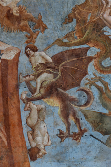 Pisa, Camposanto monumentale: ”Trionfo della Morte”, particolare degli affreschi di Buonamico Buffalmacco, 1336/1341. Dettaglio con la battaglia tra angeli e demoni pipistrello per le anime dei defunti. 

[ENG]
Pisa, Monumental Cemetery: "Triumph of Death," detail of the frescoes by Buonamico Buffalmacco, 1336/1341. Detail with the battle between angels and bat demons for the souls of the deceased.
Camposanto Monumentale, Pisa (PI), Toscana - Tuscany, Italia - Italy