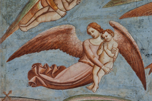 Pisa, Monumental Cemetery: "Triumph of Death," detail of the frescoes by Buonamico Buffalmacco, 1336/1341. Detail with the battle between angels and bat demons for the souls of the deceased.
Camposanto Monumentale, Pisa (PI), Toscana - Tuscany, Italia - Italy