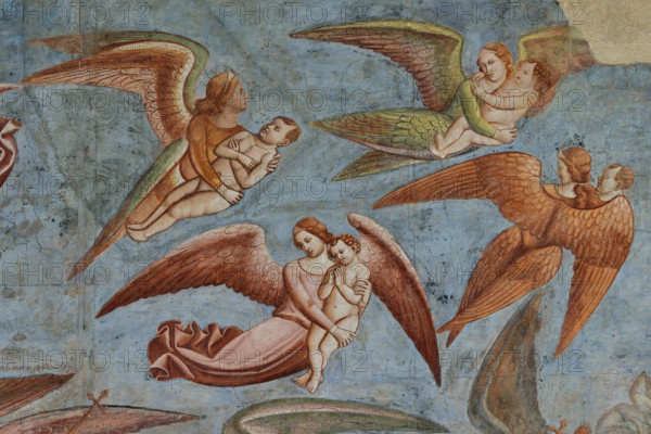 Pisa, Monumental Cemetery: "Triumph of Death," detail of the frescoes by Buonamico Buffalmacco, 1336/1341. Detail with the battle between angels and bat demons for the souls of the deceased.
Camposanto Monumentale, Pisa (PI), Toscana - Tuscany, Italia - Italy