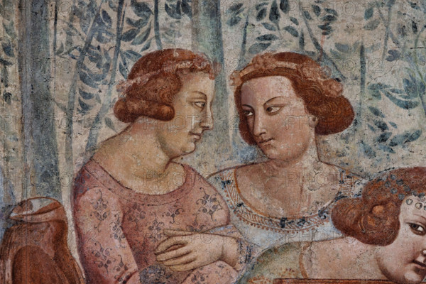 Pisa, Camposanto monumentale: ”Trionfo della Morte”, particolare degli affreschi di Buonamico Buffalmacco, 1336/1341. Particolare di scena cortese: “I dieci giovani nel verziere”.

[ENG]
Pisa, Monumental Cemetery: "Triumph of Death," detail of the frescoes by Buonamico Buffalmacco, 1336/1341. A detail of a courtly scene: "The Ten Youths in the Garden."
Camposanto Monumentale, Pisa (PI), Toscana - Tuscany, Italia - Italy